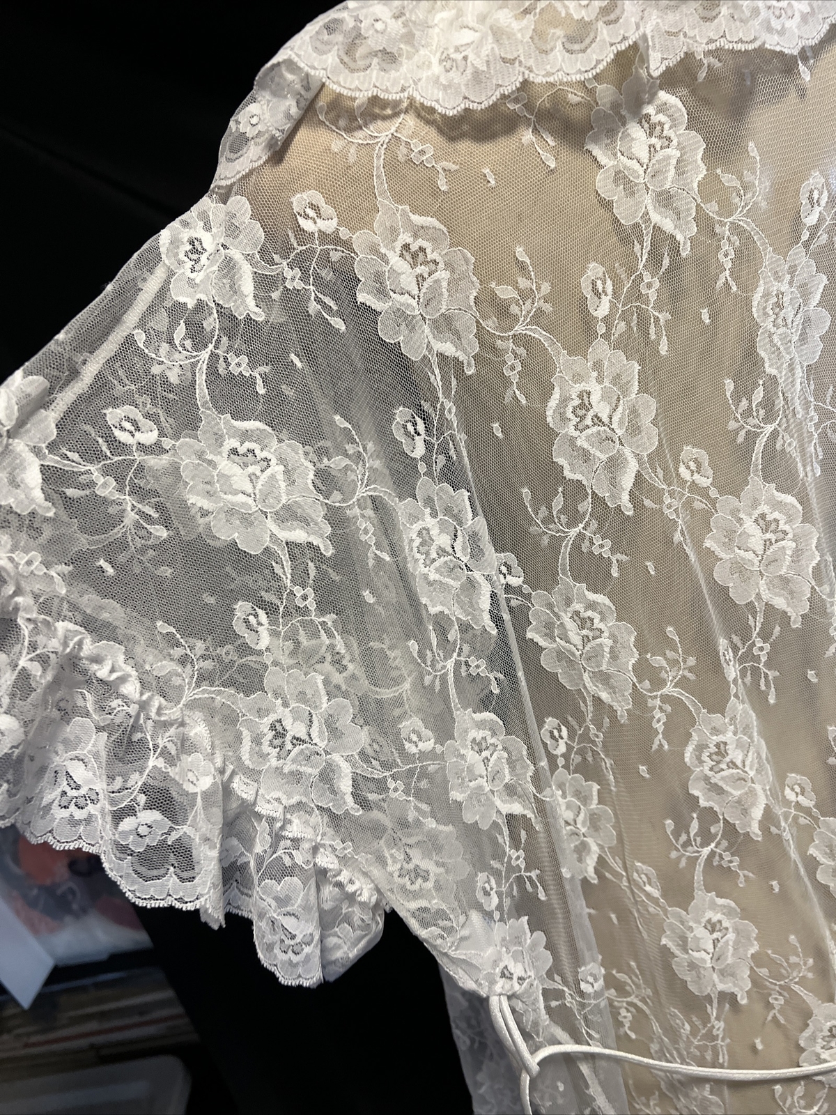 VTG Shirley Of Hollywood Short Bridal Ruffle Trim Lace Sheer Nylon One Sz cp2