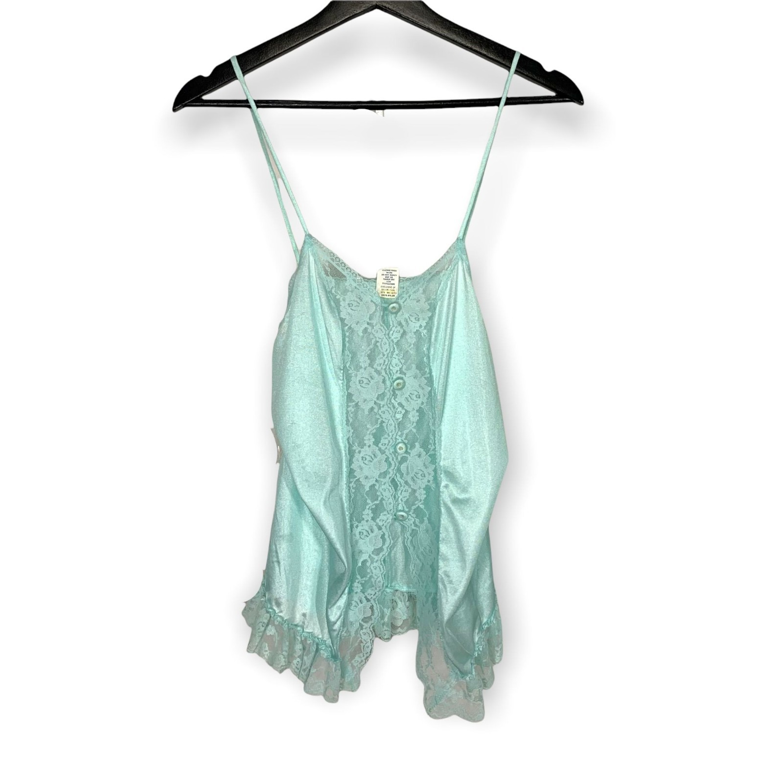 Vintage 60’s Pandora Ice Blue Lace Nylon Negligee Top Medium