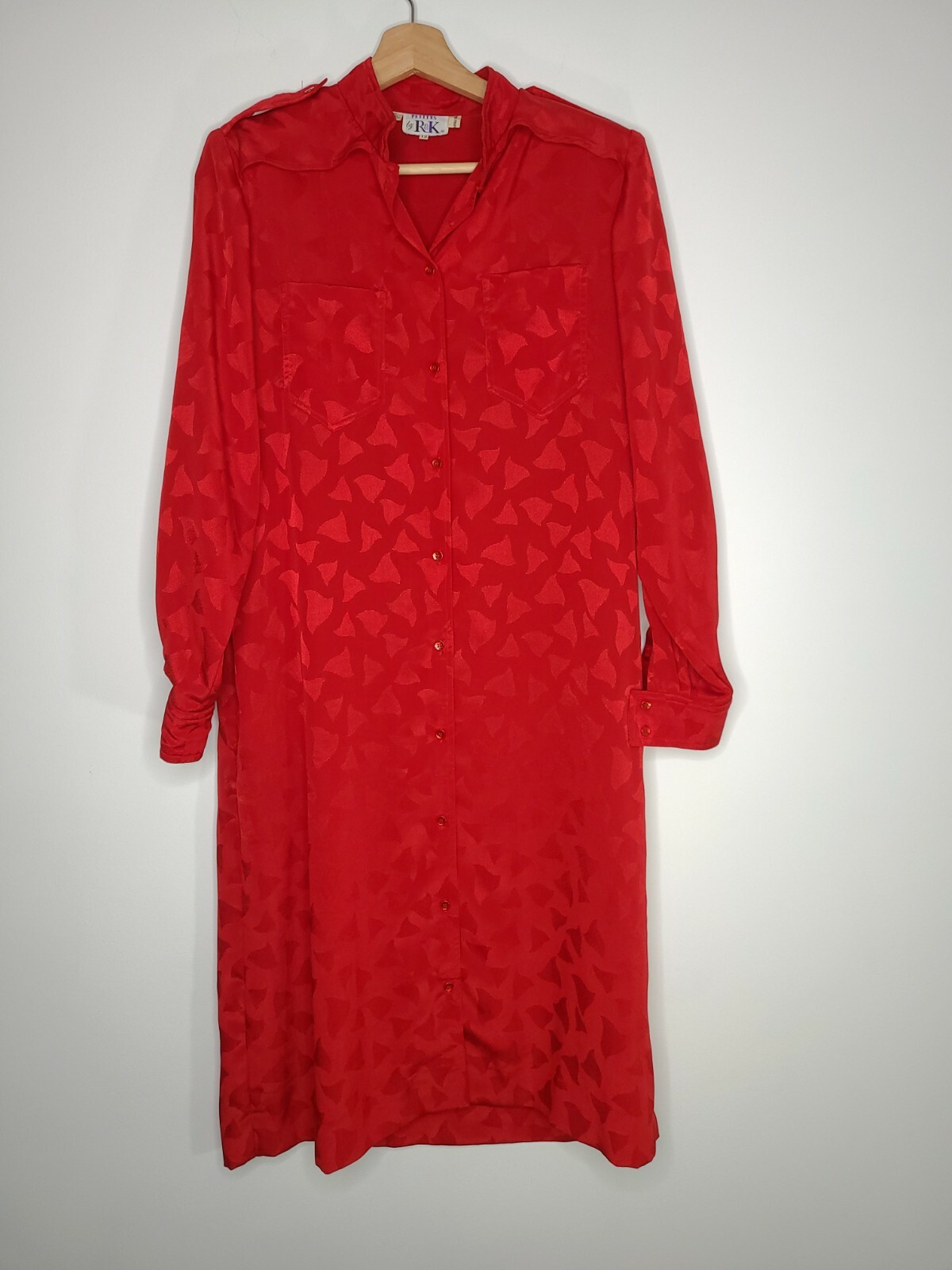 Vintage 1990s R & K Petites Womens Dress Red Print Button Up Tie Belt Size 12P