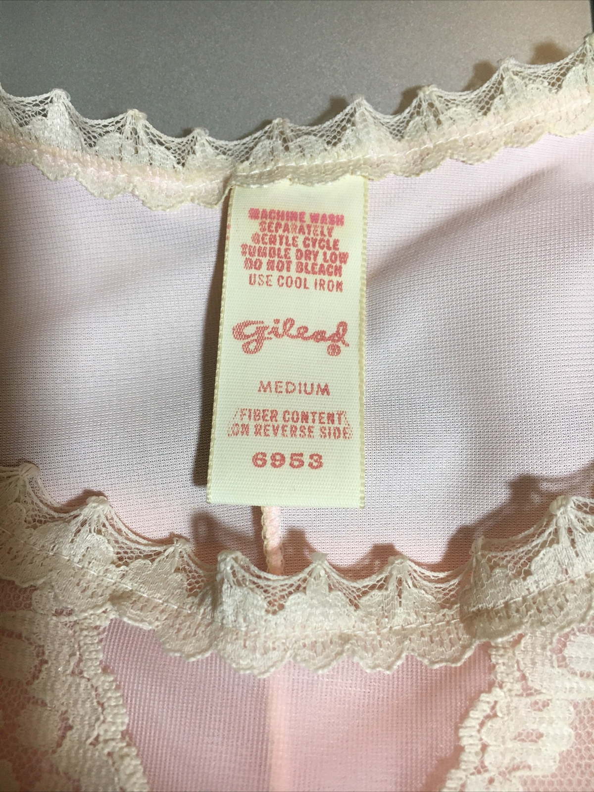 Vintage Gilead Ankle Length Nightie Pink With Cream Lace Trim Made in USA Medium