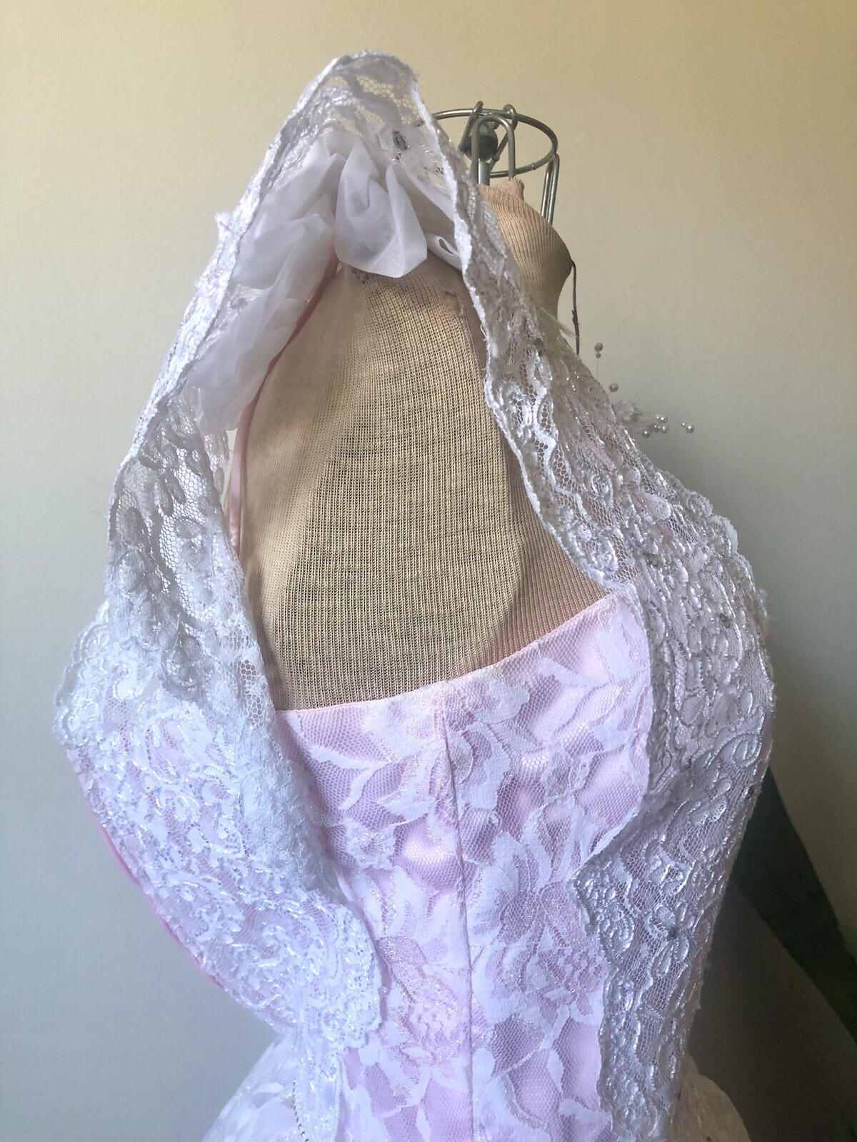 80’s Pink & White Lace Dress, XS