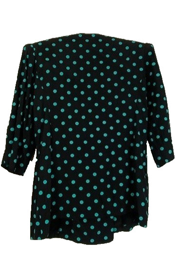 Vintage 1980s black polka dot suit L top pencil skirt set 3/4 sleeve teal jacket
