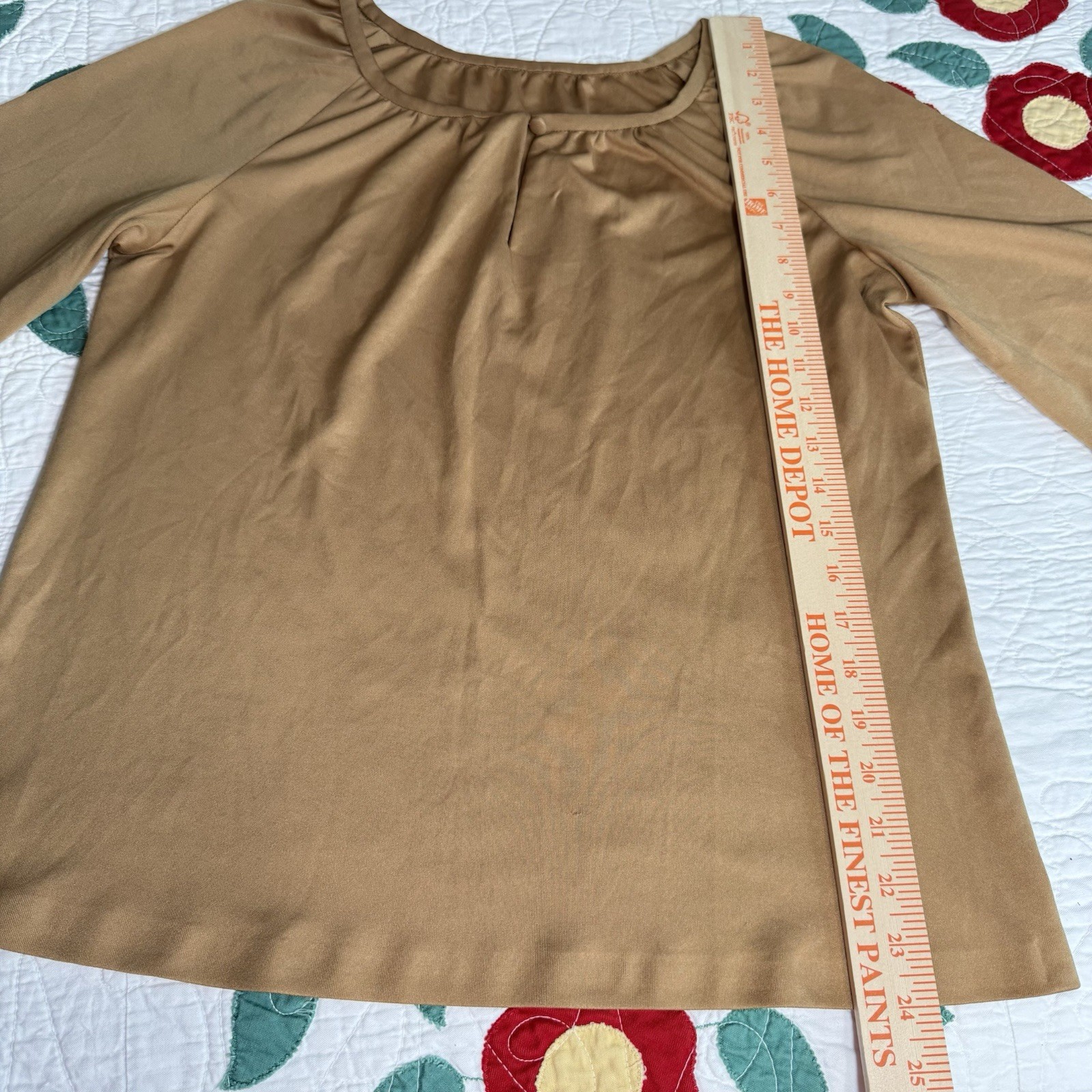 Women’s Polyester Handmade Mustard Yellow Top Vintage 70s Medium Short Sleeve