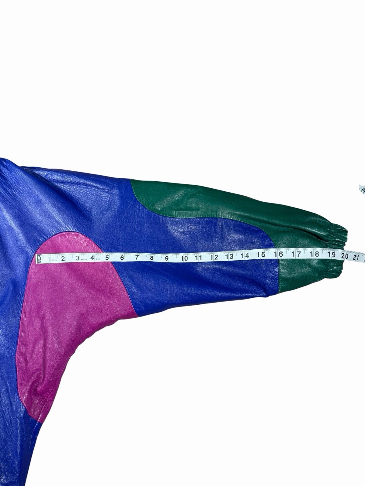 Vintage 80s Pano Sereti Color Block Leather Bomber Jacket Blue Green Pink Large