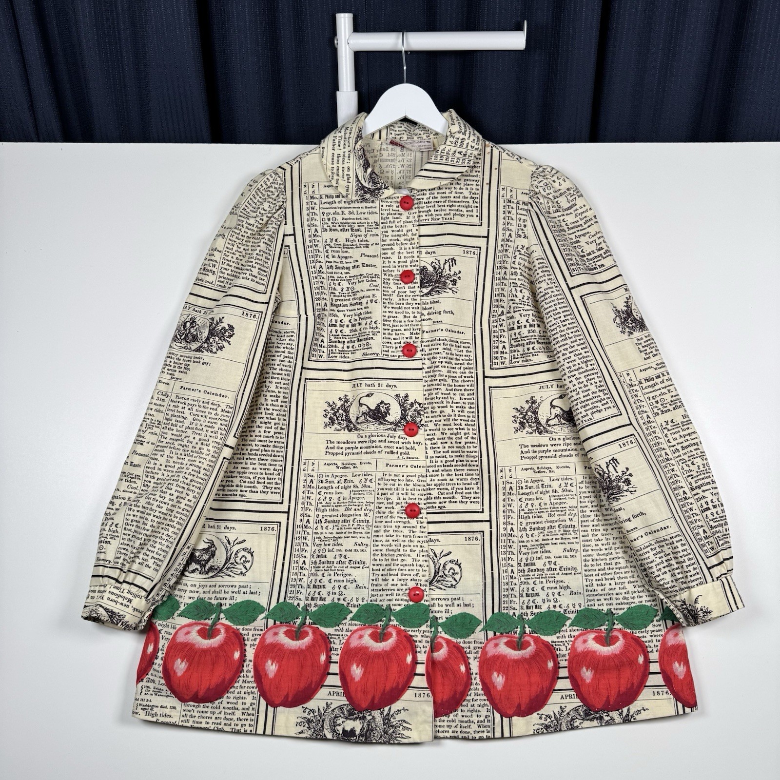 VTG 60s Aunt Abigail’s Attic Newspaper Print Apples Smock Button Up Women’s M/L?