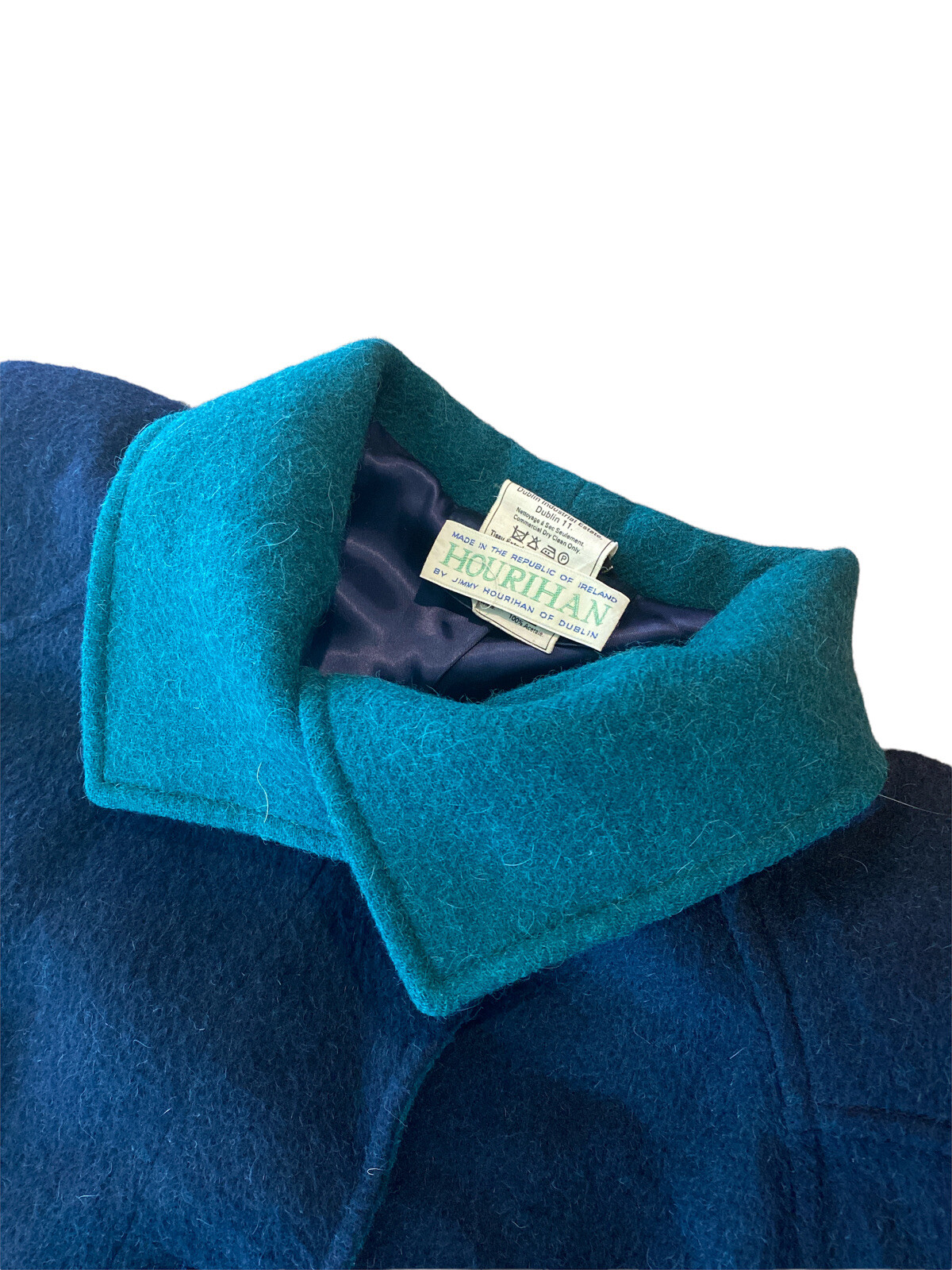 Vintage Jimmy Hourihan of Dublin Ireland Wool Alpaca Jacket Coat MIDI Blue Green