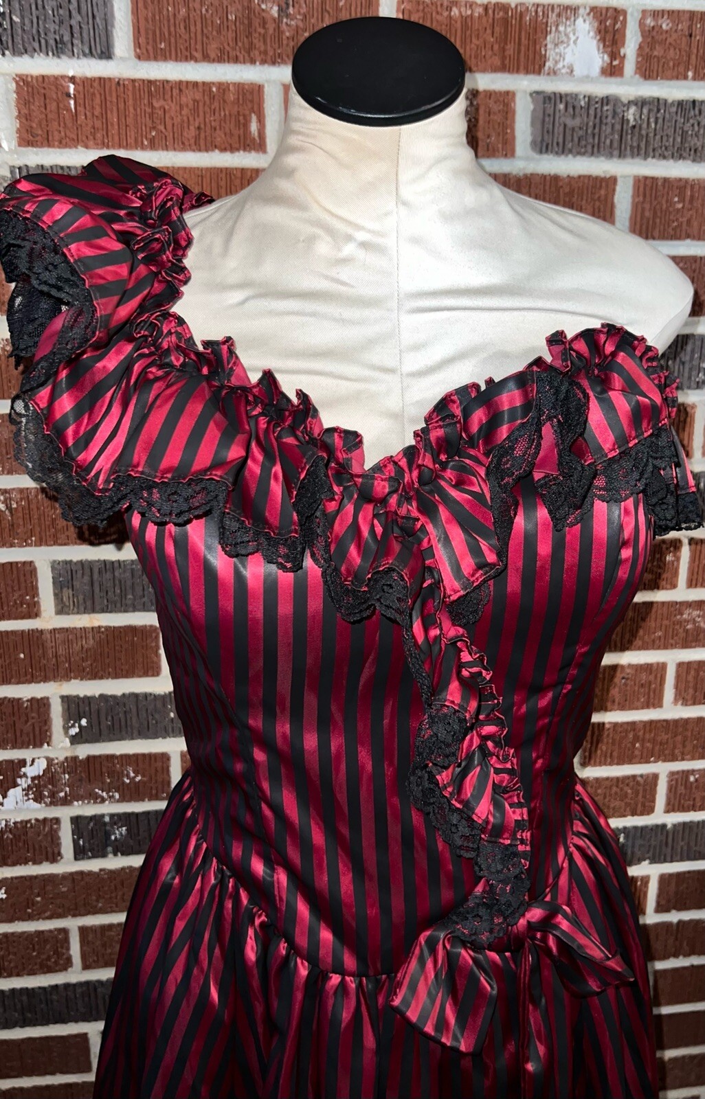 Vtg Loralie Goth Prom Saloon Girl Costume Dress Sexy Satin Stripe