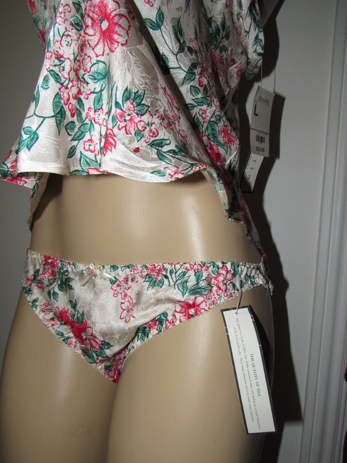 NWT Sissy Vtg SILKSCREEN Silk Lace Chemise Nighty bikini brief panties top Sz L