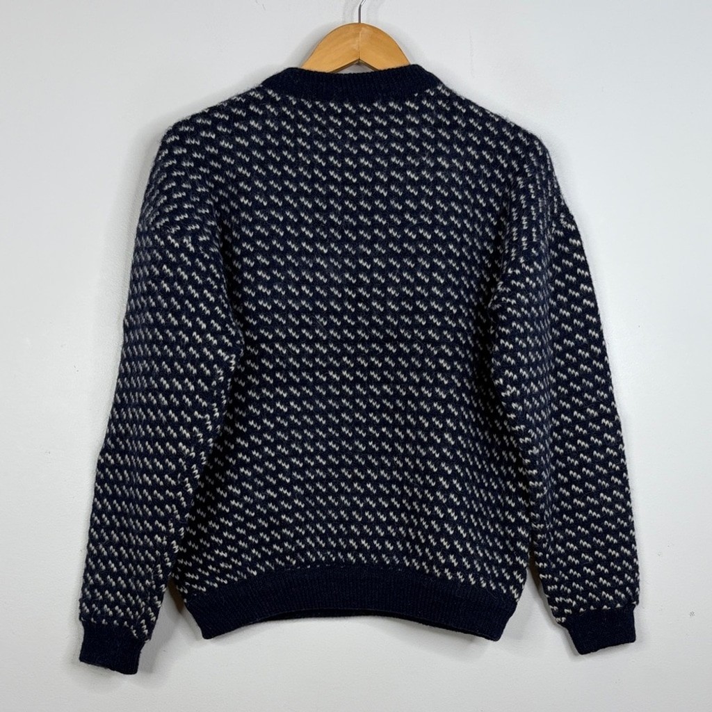 Vintage Roots Sweater Womens Medium Navy Blue White Wool Birdeye Made in Norway