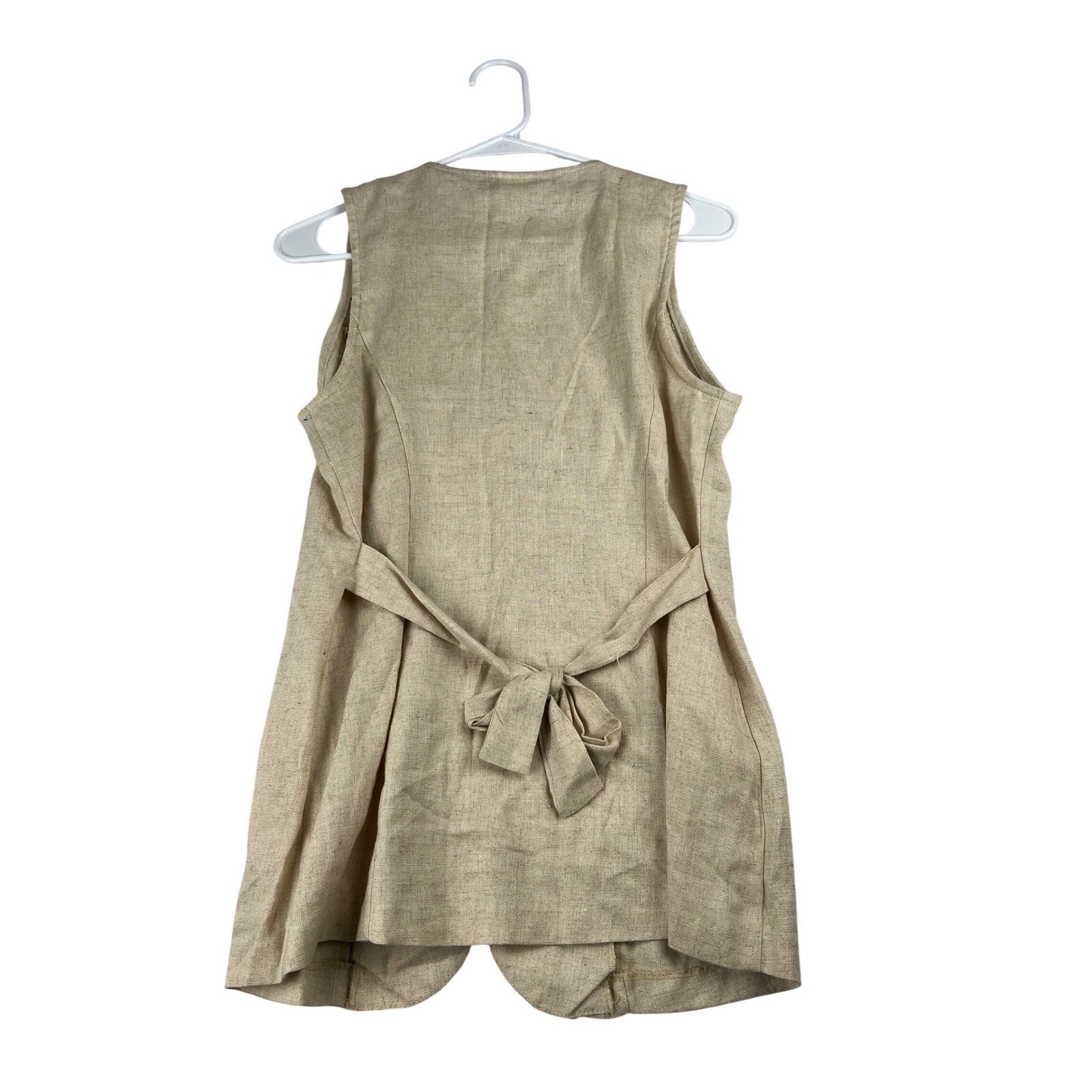Clothes Circuit Vintage Linen Rayon Blend Vest Beige Longline Button Front Small