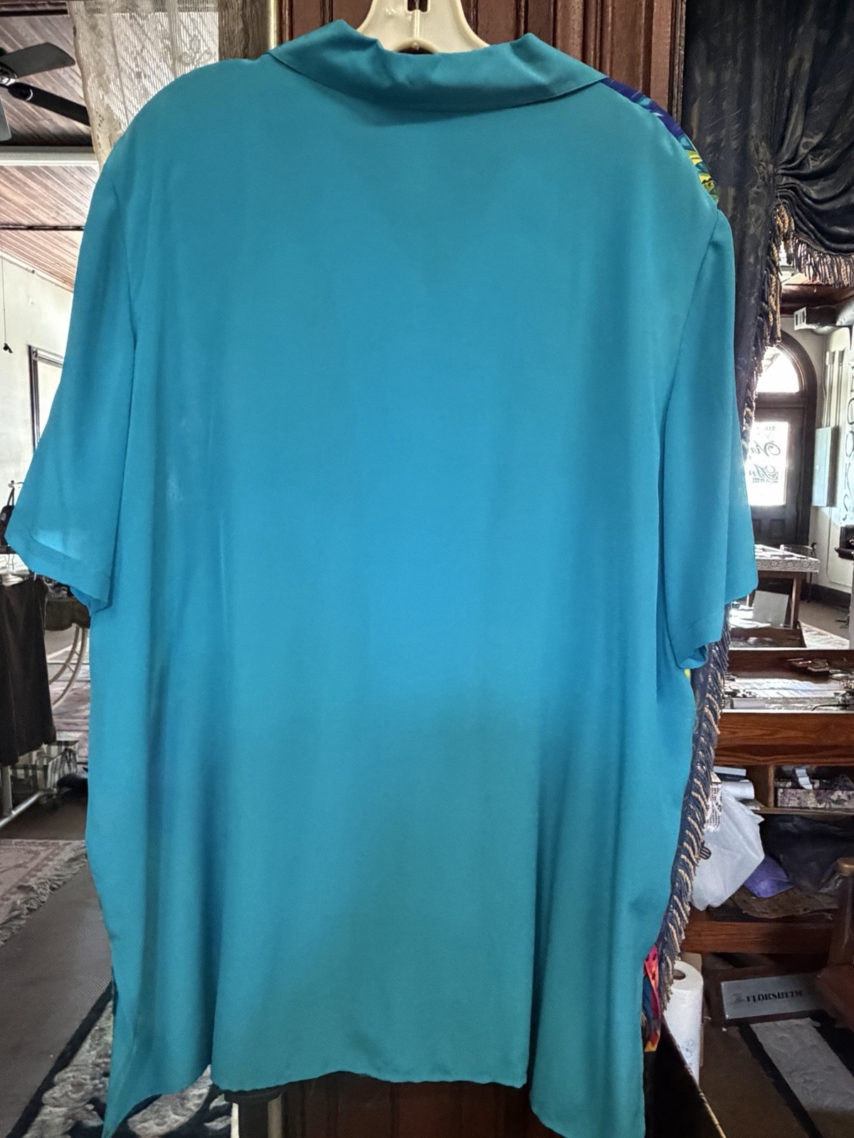 Diane Gilman 2X 100% Silk Tropical Sequin Blouse Embellished Resort Wear