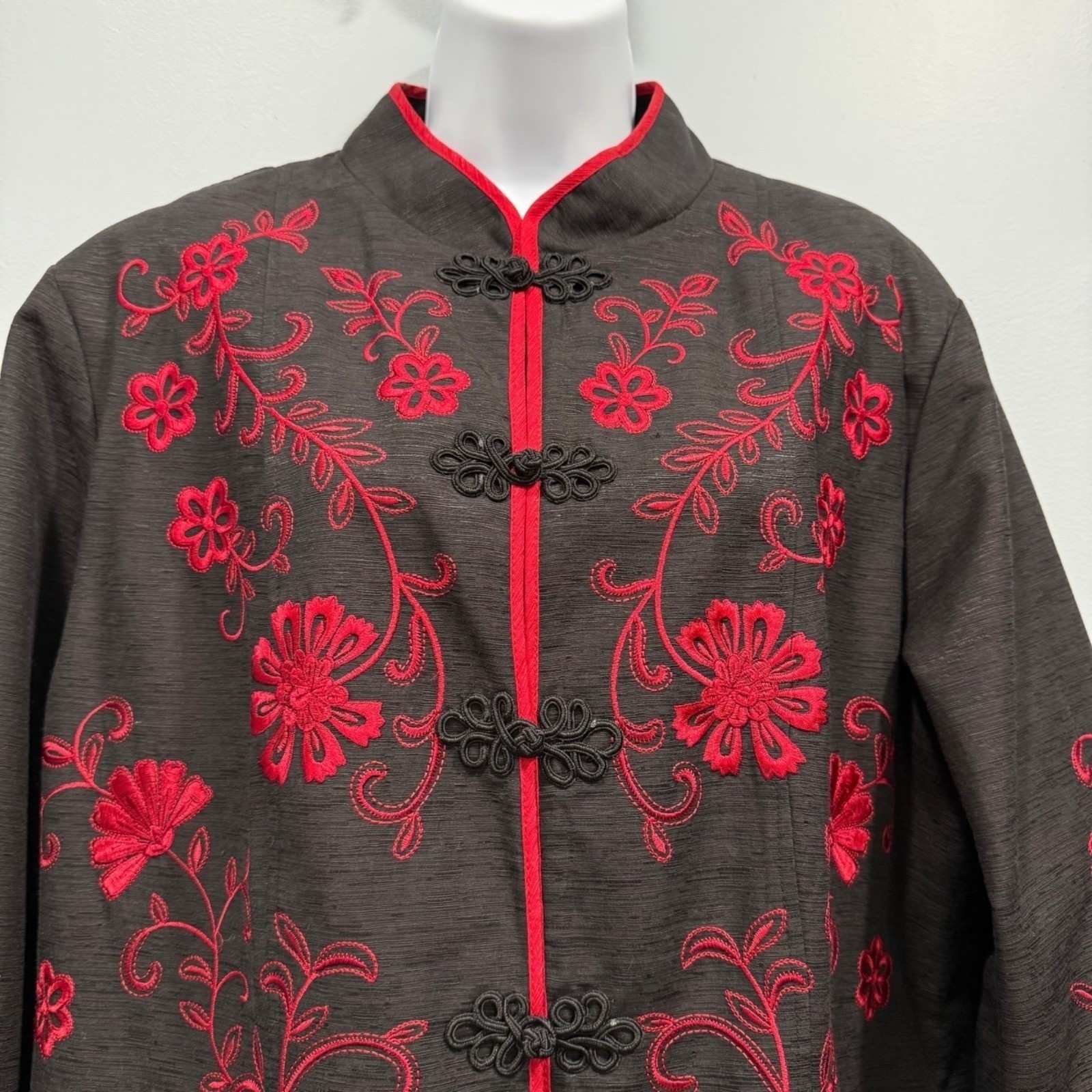VTG Dressbarn 100% Silk Red Black Blazer Whimsigoth Dark Academia Size 2X