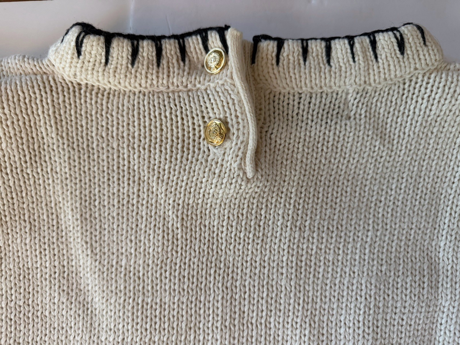 Vintage Bonnie & Bill Sweater S Cream Fleur De Lis Knit Embroidered Tassel 80s