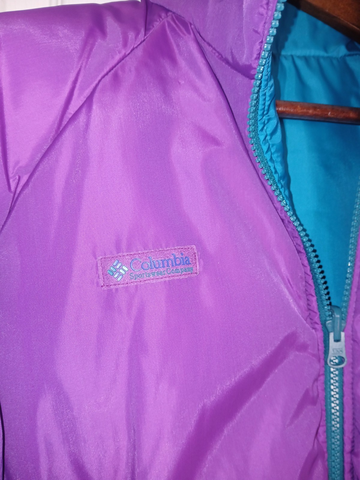 Women’s Vintage 90s Columbia Teal Fusia Reversible Puffer Jacket Coat Size XL