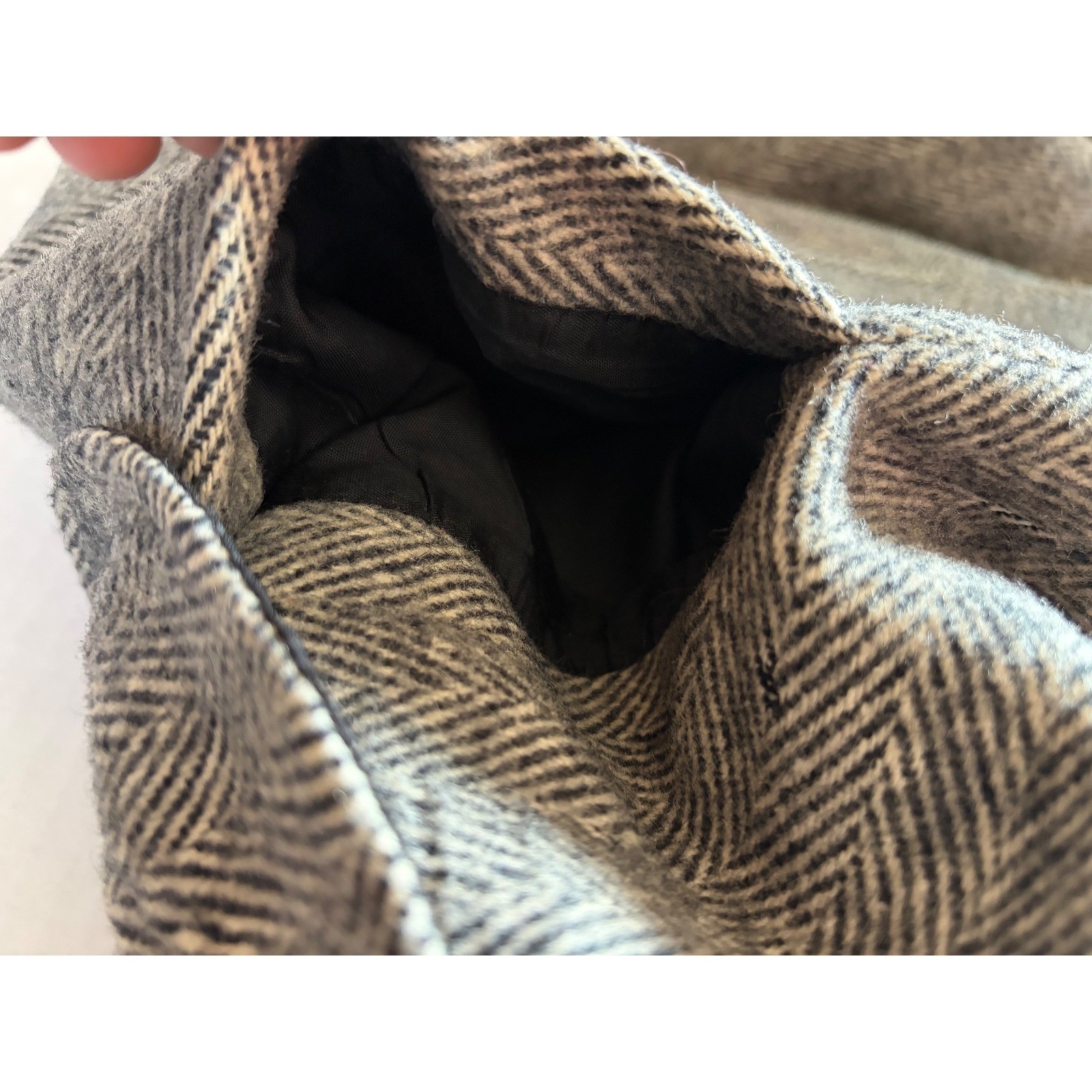 Vintage Made in USA Herringbone Coat Velvet Collar Gray Longline Overcoat