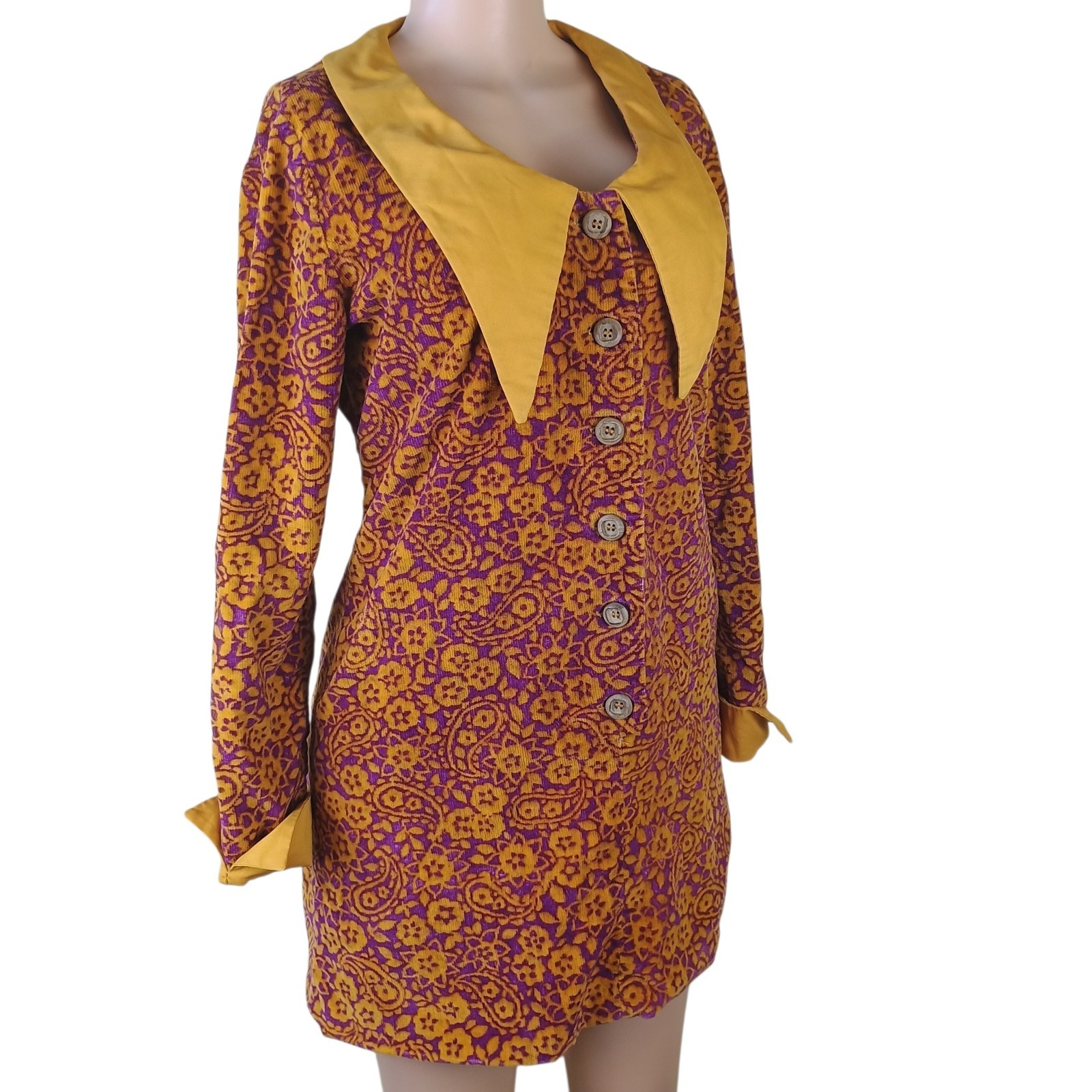 Vtg 60s 70s Mod Dagger Collar Micro Mini Go Go Party Twiggy Shift Dress Small