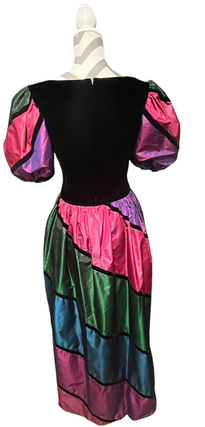 Vtg Nieman’s Victor Costa iridescent Taffeta Black Velvet Petticoat Dress Sz 10