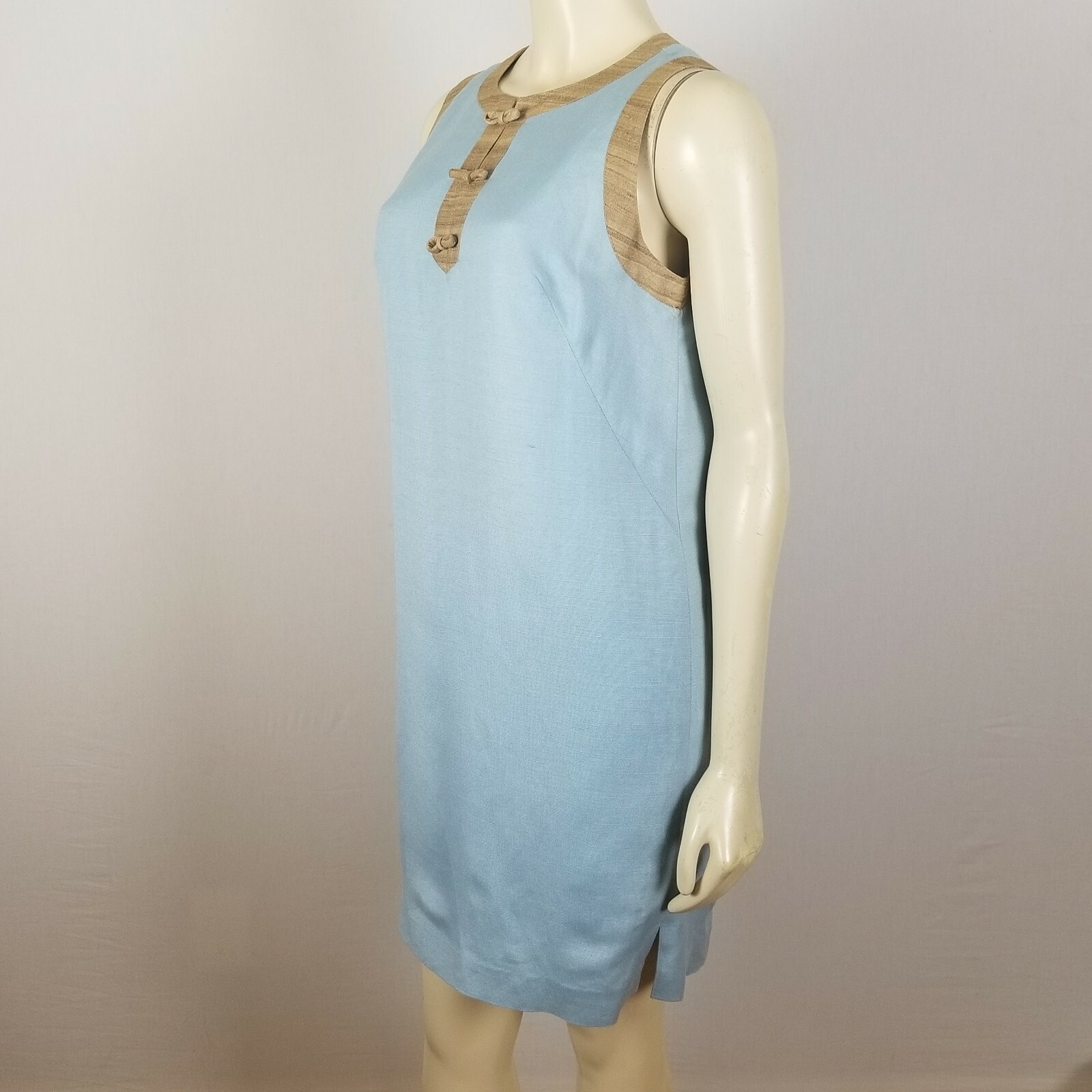 Vintage Geary Roark sleeveless blue and brown shift dress size S