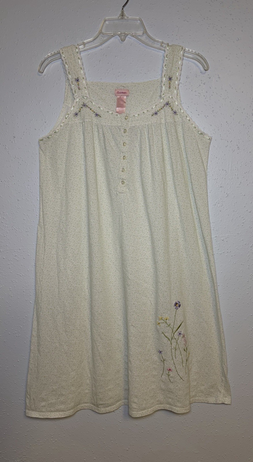 Vtg Secret Treasures Sleeveless Nightgown Embroidered Accents Green Sz M