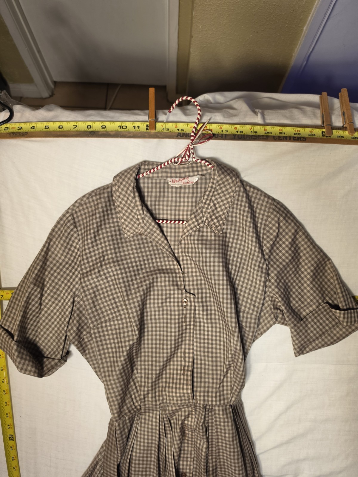 VINTAGE 1950’s – 60’s WESTBURY FULL SKIRT BROWN CHECKED DRESS MEDIUM/ Small