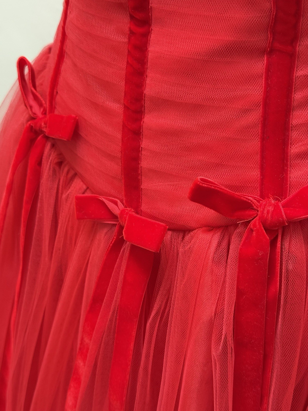 Vtg Red Tulle Poofy Dress Hi Low 50s Style Y2K Party Prom XS/S Christie Helene*