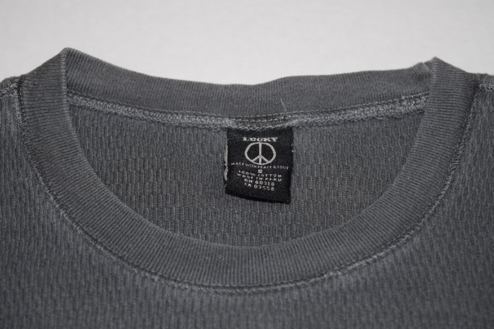 Vintage Thermal T-Shirt Lucky Peace Size S 80s 90s Wildcat & Roses Waffle Weave