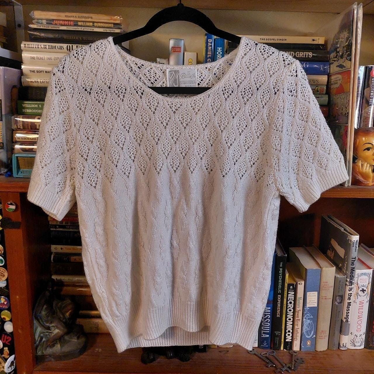 Vintage made in USA white crochet short sleeve top.