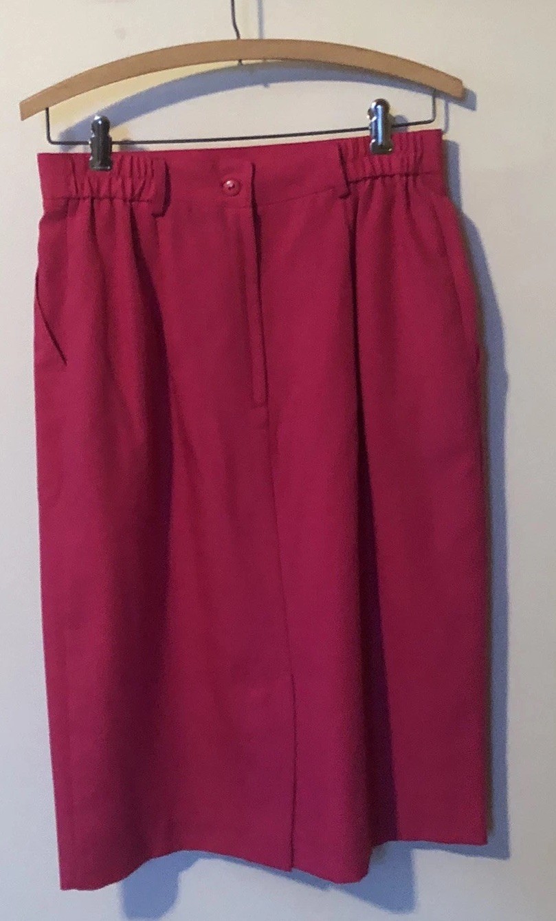 Vtg Requirements Sz 12 Hot Pink Fuchsia Midi Aline Skirt Retro Pleated Pockets