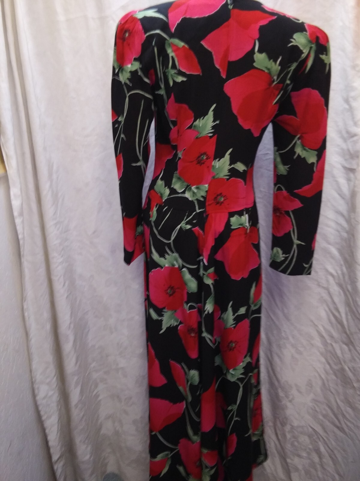 Vintage 1980’s Black Red Green Rayon Dress by Carol Anderson Small