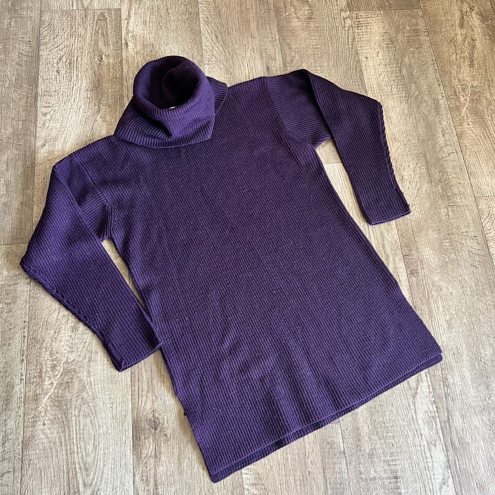 Vintage Brooks Brothers Wool Cowl Neck Tunic Sweater Women SZ-L- Ribbed Purple