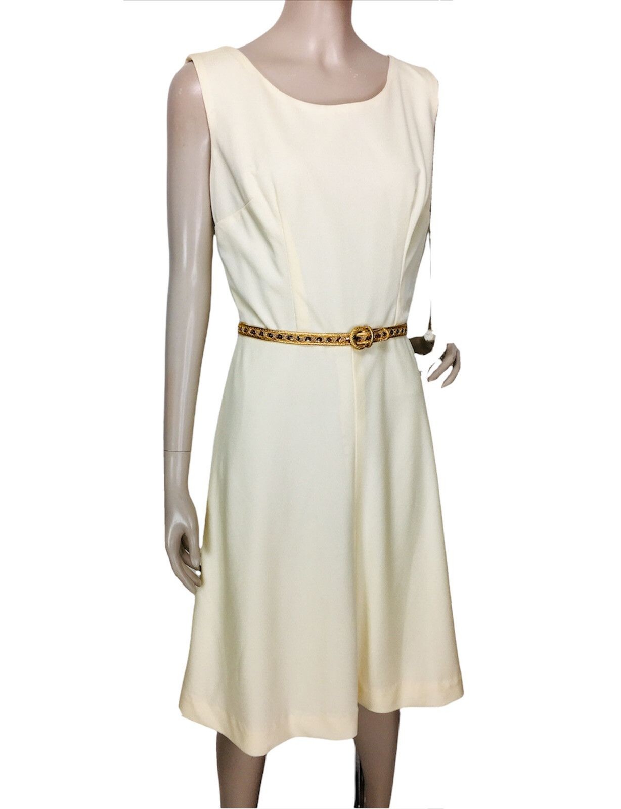 Vintage 60s Ivory & Gold Belted Dress Bolero Jacket Head Scarf 4 Piece Set