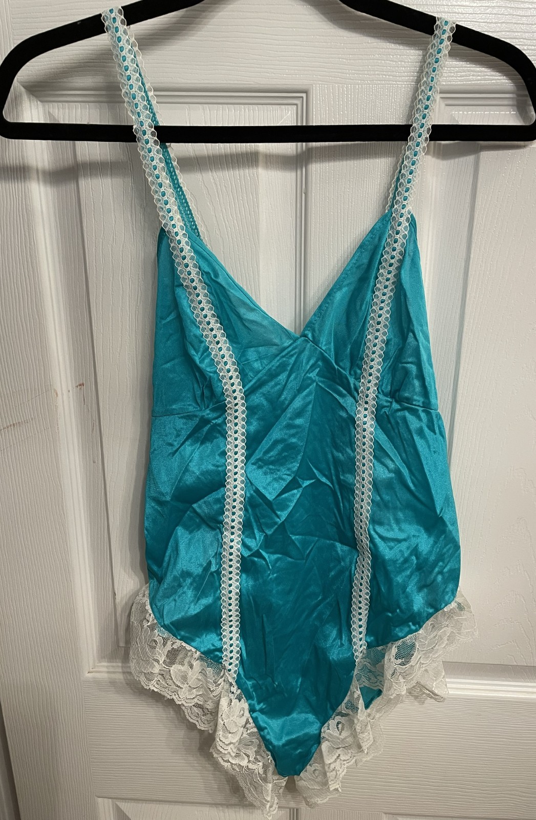 Vtg 1960s Avian Teddy Lace Shortie Nightgown Nylon Medium NWT TEAL Blue/Green