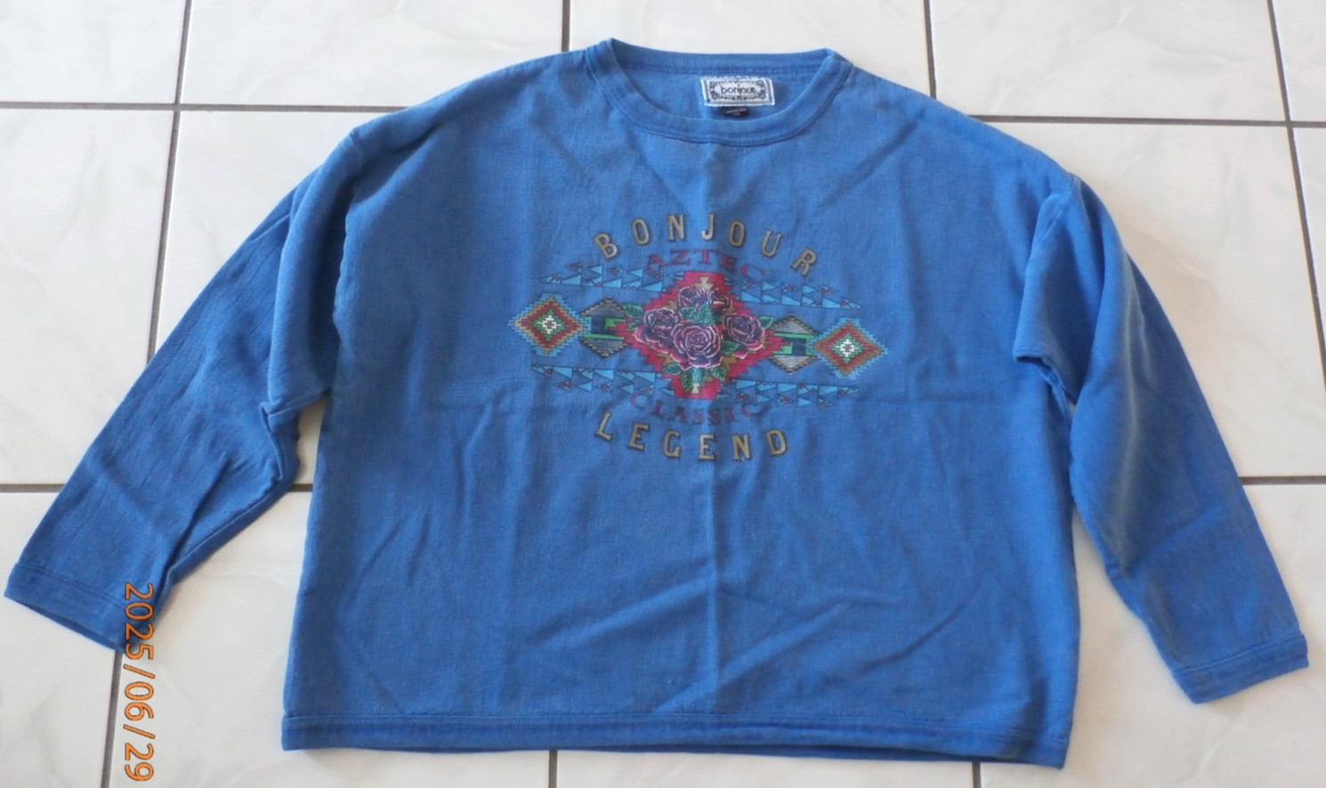 VTG 90s BonJour Sweatshirt Blue Southwest Aztec Tribal Cotton One size L H207