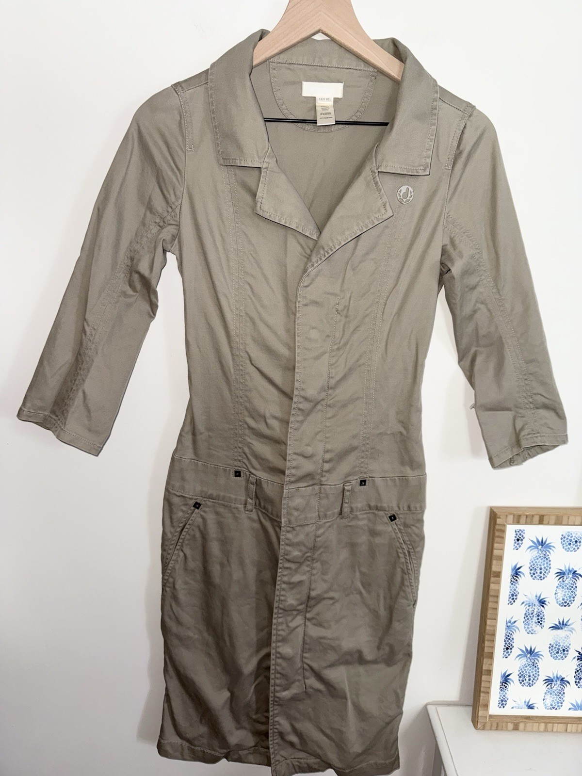 Vintage Diesel Y2K olive green military-style zip button collared dress XS