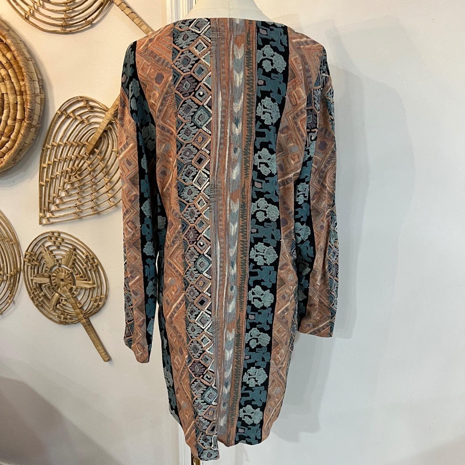 Vintage Rialto California Ethnic Print Longline Blouse Western Boho Large