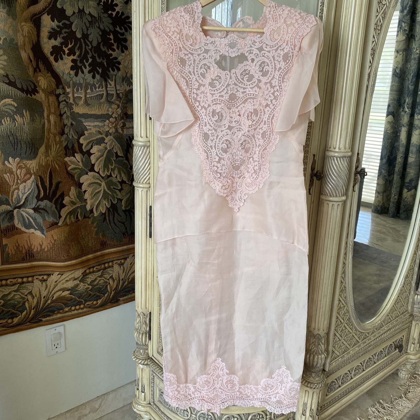 Capriccio by Digna organza rose petal Dress 12,overlay with laces,embelished .
