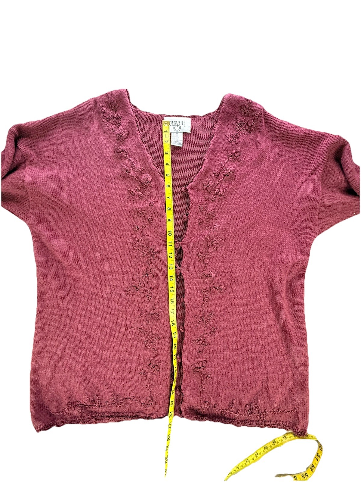 VTG 80s/90s Cervelle Knit Cardigan Sweater 1X Pink Embroidered Floral V-neck