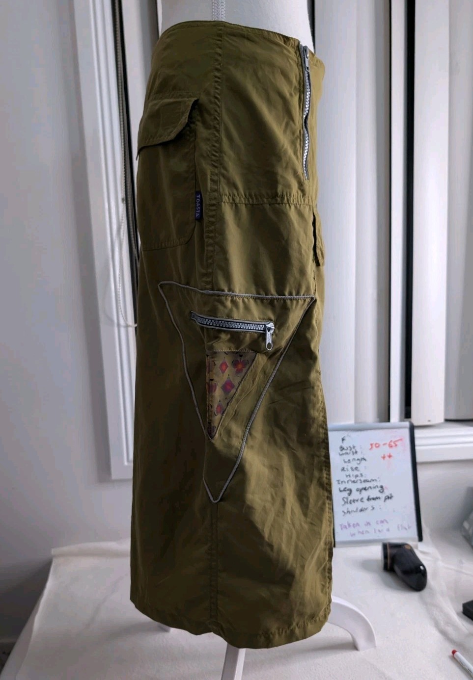 VTG 90s Y2K Toasta Rave Cargo Maxi Skirt Khaki Green Gorpcore Cyber Techwear S