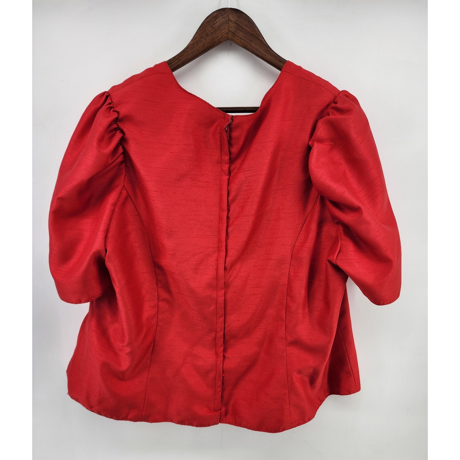 Vintage Red Taffeta Puff Sleeve Top and White Satin Maxi Skirt Set Made USA 1X