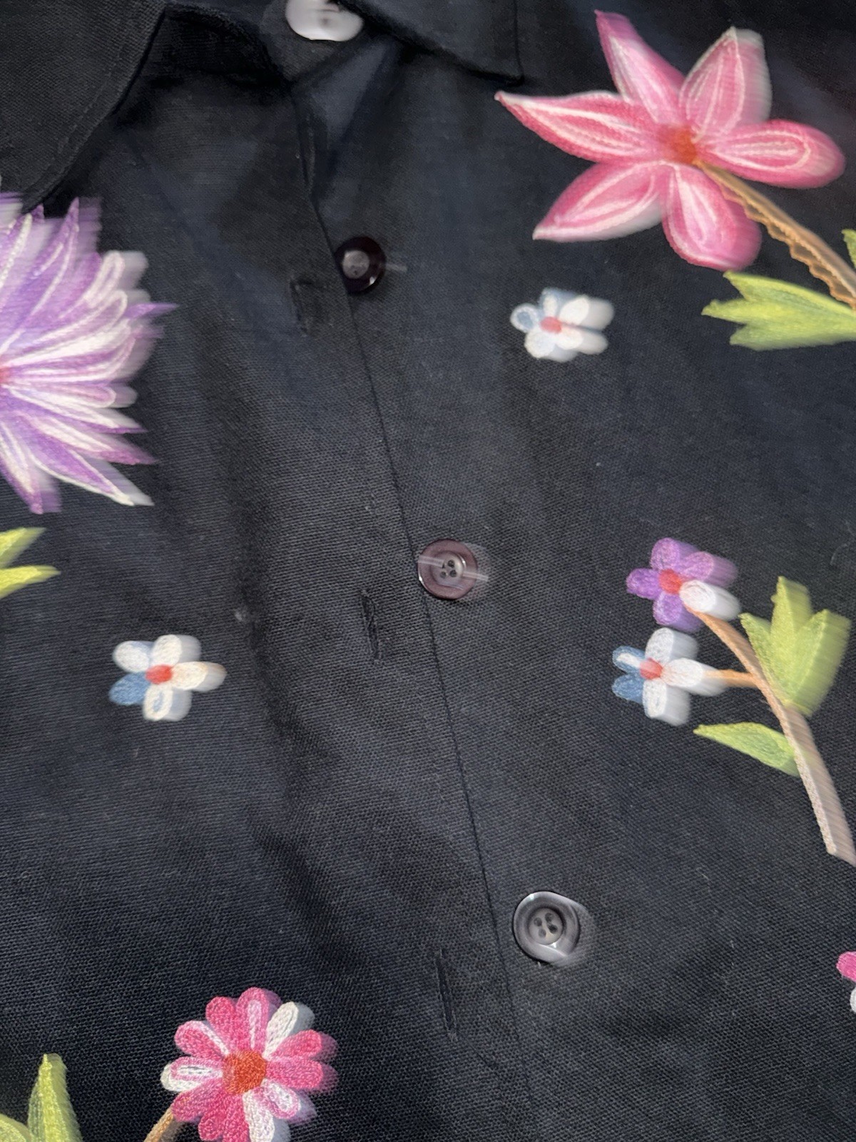 TAKE TWO 100% Cotton Vintage Floral Embroidered Black Jacket and Skirt Set Large