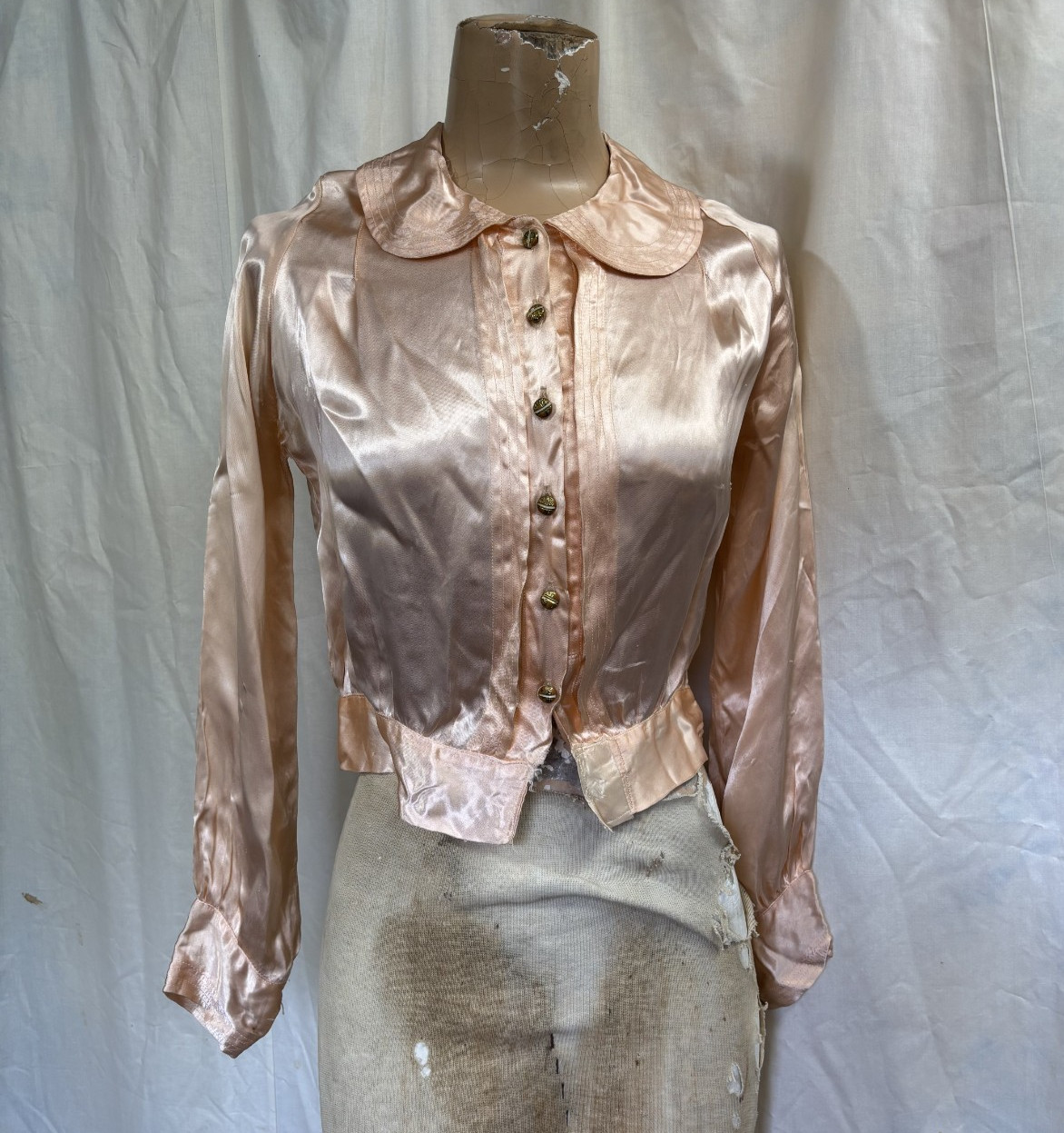 Antique Edwardian Victorian Women’s Peach Pink Satin Shirt Top