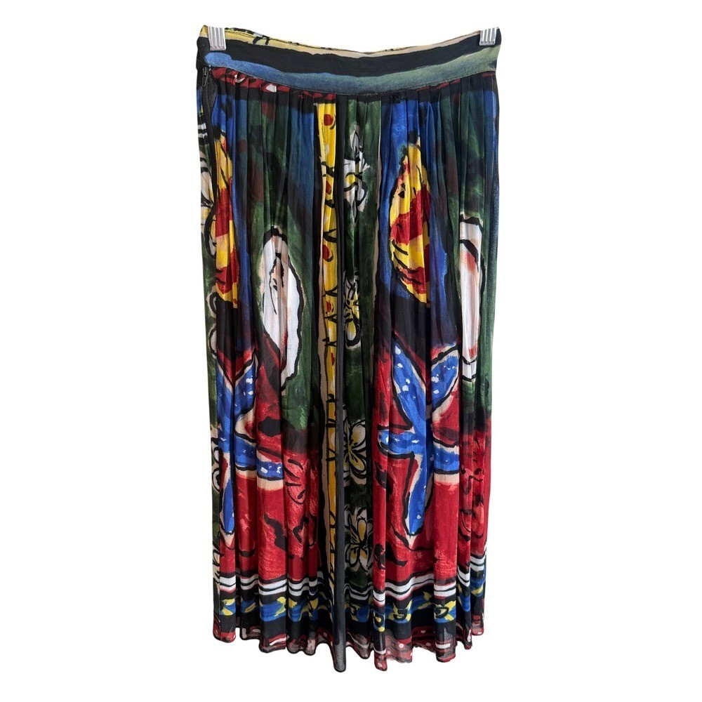 A8 80s VTG PLATINUM by DOROTHY SCHOELEN Art Print Pleated Maxi Skirt Size 2