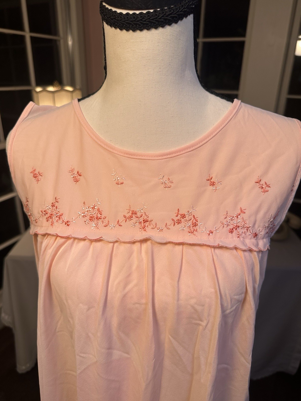 Vintage Midcentury Loungewear Set Nightgown And Robe Set Pink Embroidery Pajama