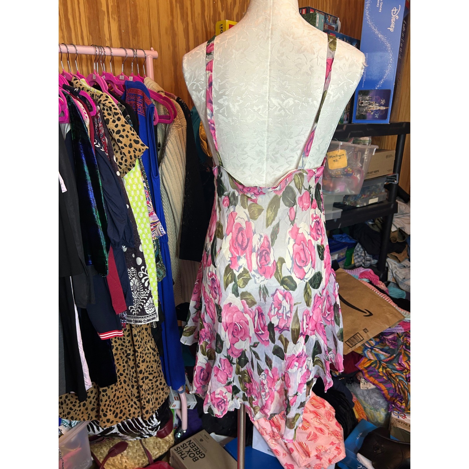 Lasoie SILK Pink Floral Rose Flutter Sleeve Nightgown 2 Piece Lingerie VTG L