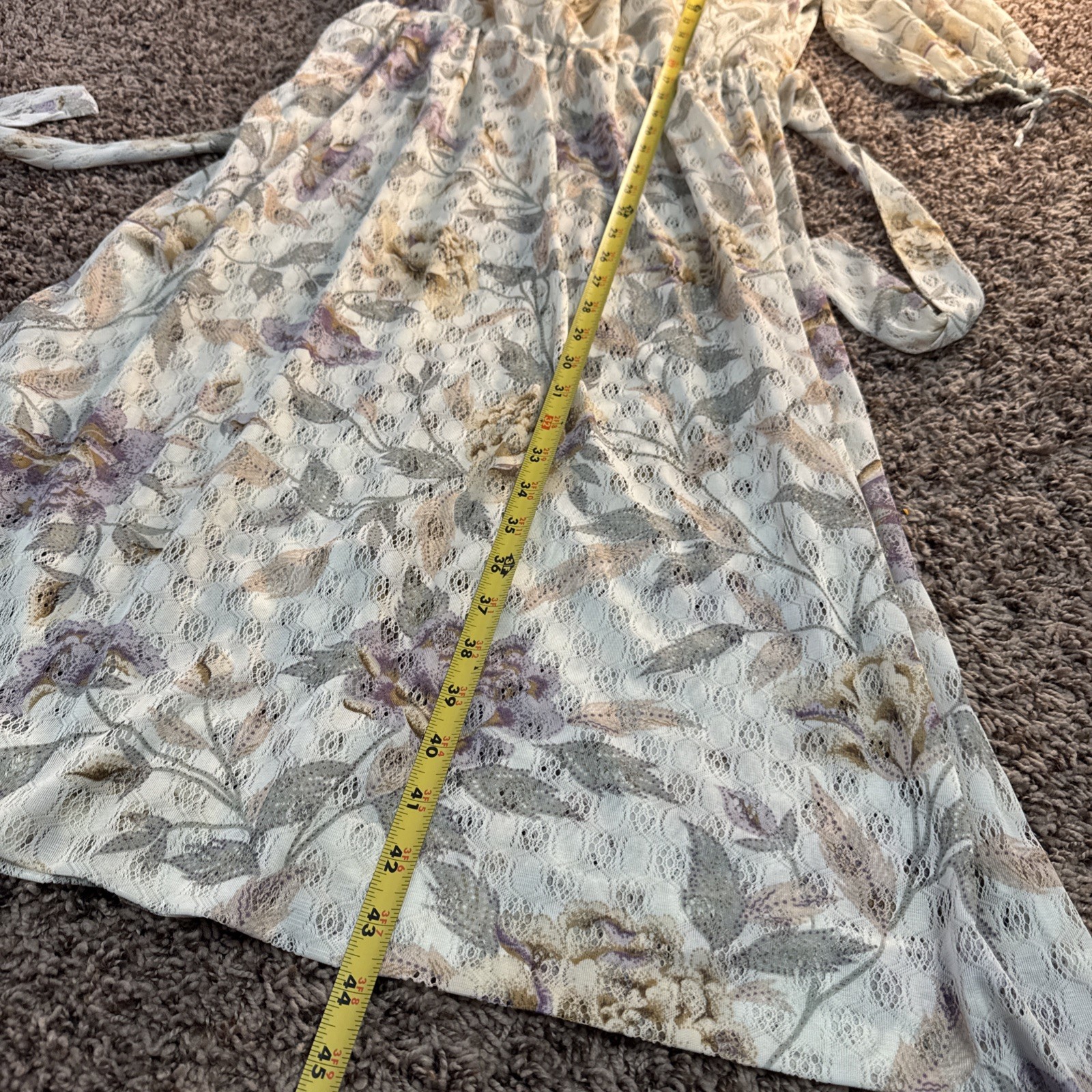 Vintage 70s Jerrie Lurie Floral Maxi Dress Cream Pink Boho Cottage Core Garden