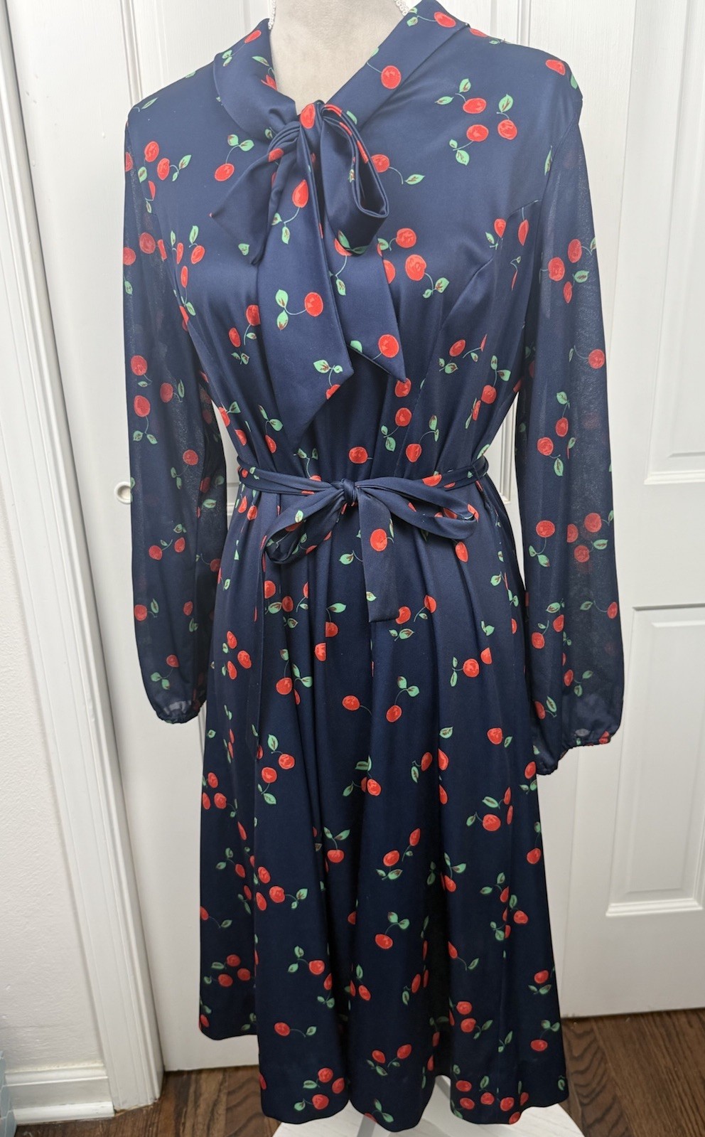 Vintage Red Cherry Dress 70’s Damon Dress Co Made In USA Fit & Flare Retro
