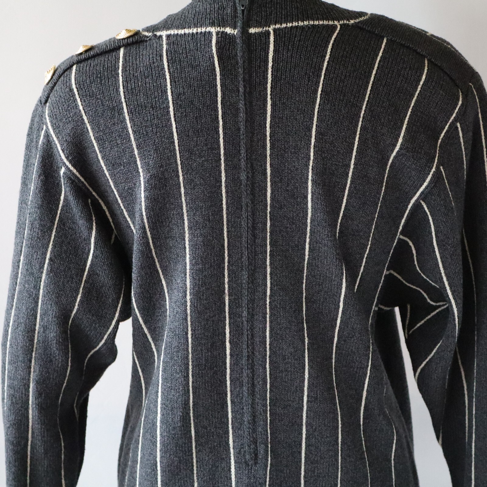 Vtg Don Sayres Wellmore Wool Knit Dress Navy Blue Pinstripe Long Sleeve Sz 10