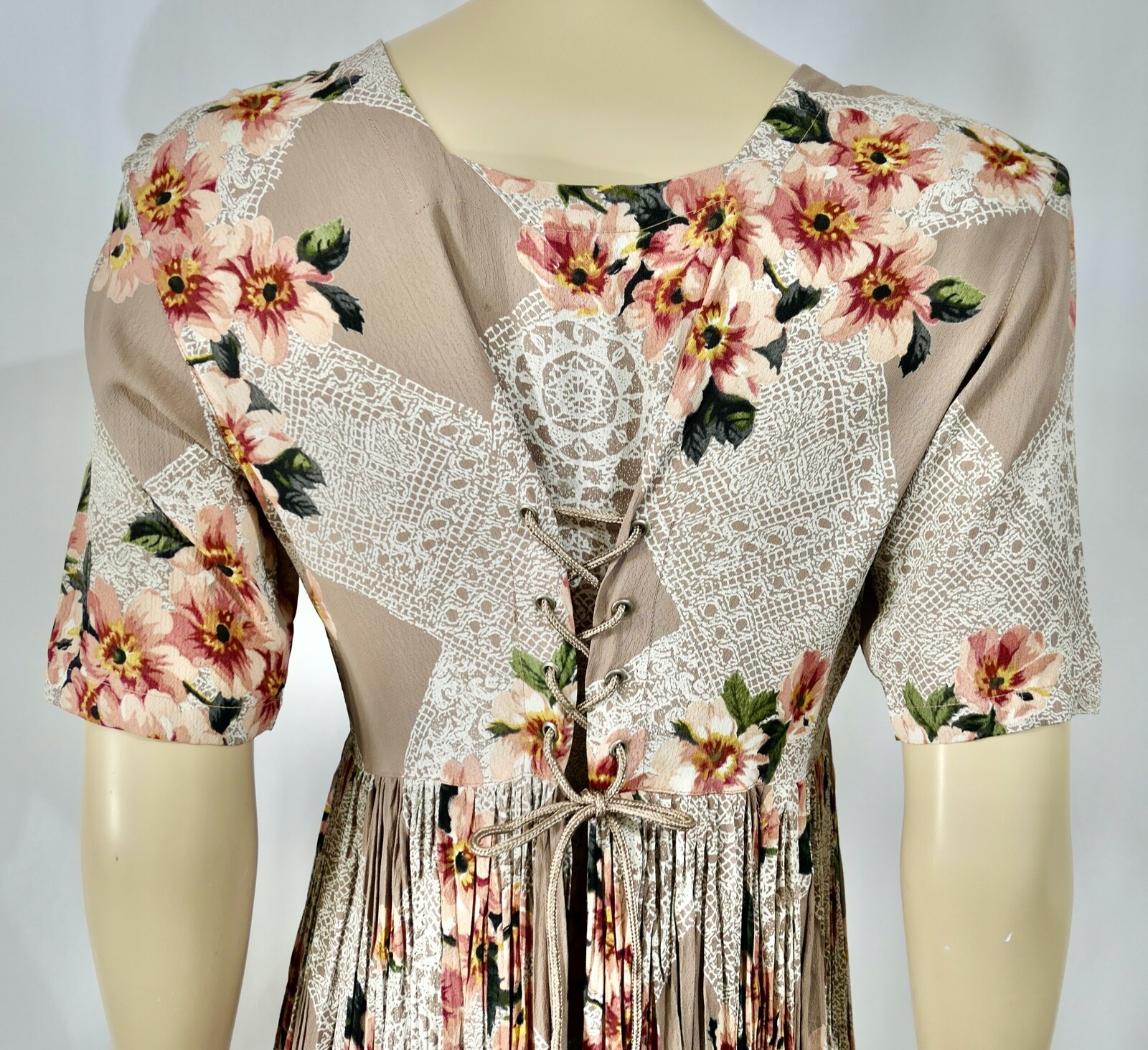 Vintage Starina Midi Maxi Fan Pleat Dress Double Corset Semi Sheer M