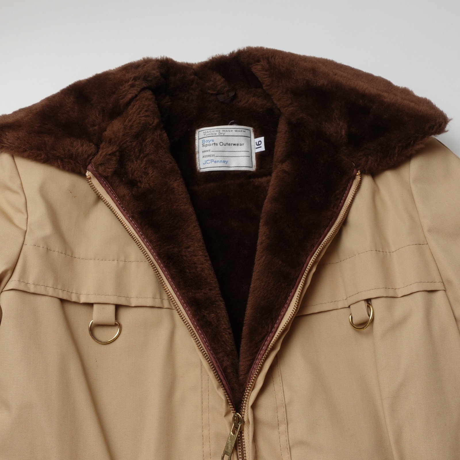 Vintage 70s Boys / Women’s Faux Fur Sherpa Lined Canvas Jacket Size Medium Coat