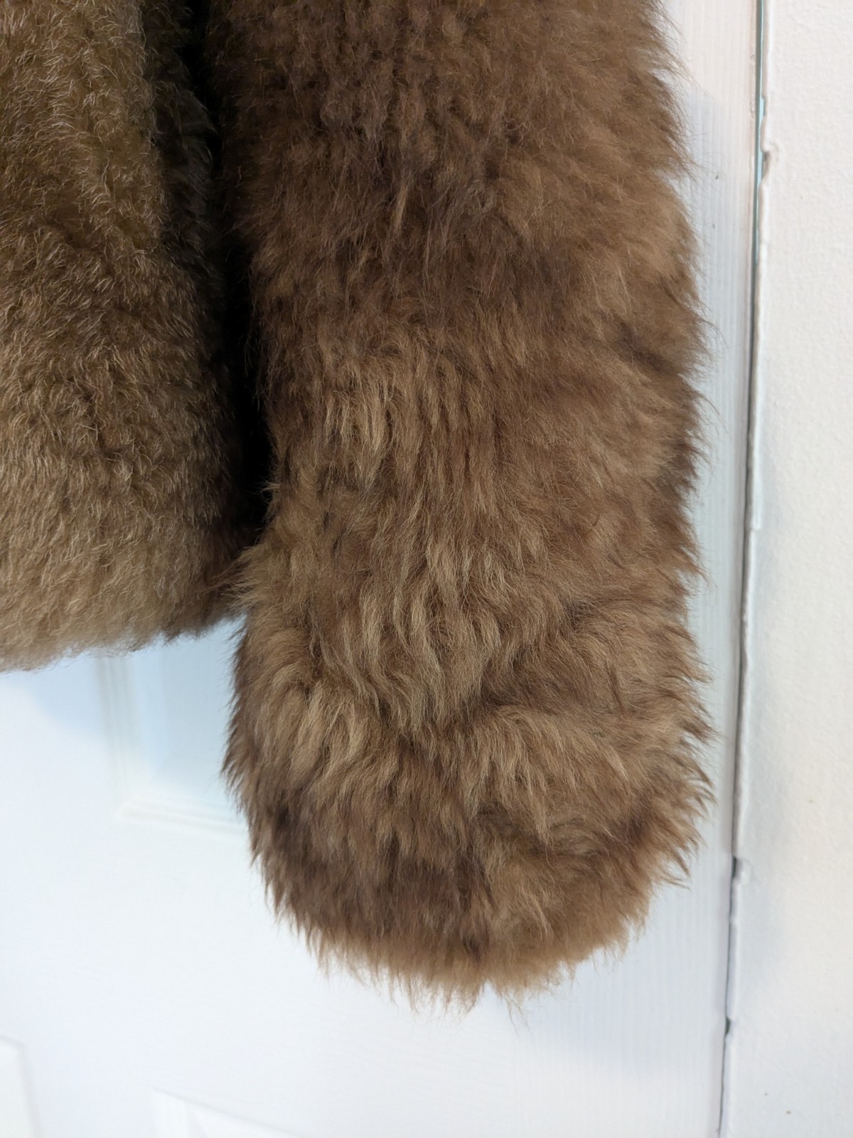 Vtg Ardney Genuine Suede Lamb Shearling Long Pile Wool Puffer Bomber Size 12 Tan